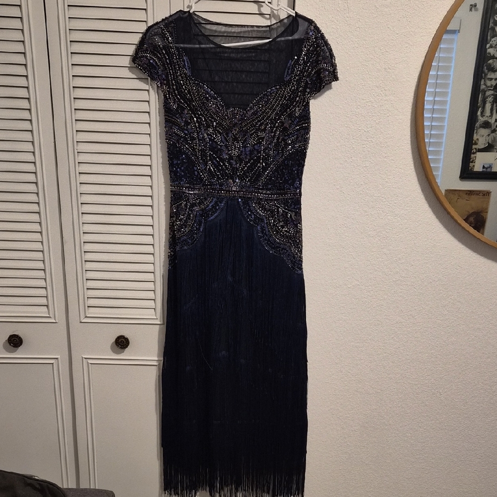 Elegant Navy Beaded Dress